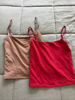Abercrombie & Fitch Bra Free Red and Tan Spaghetti Strap Camisole Set